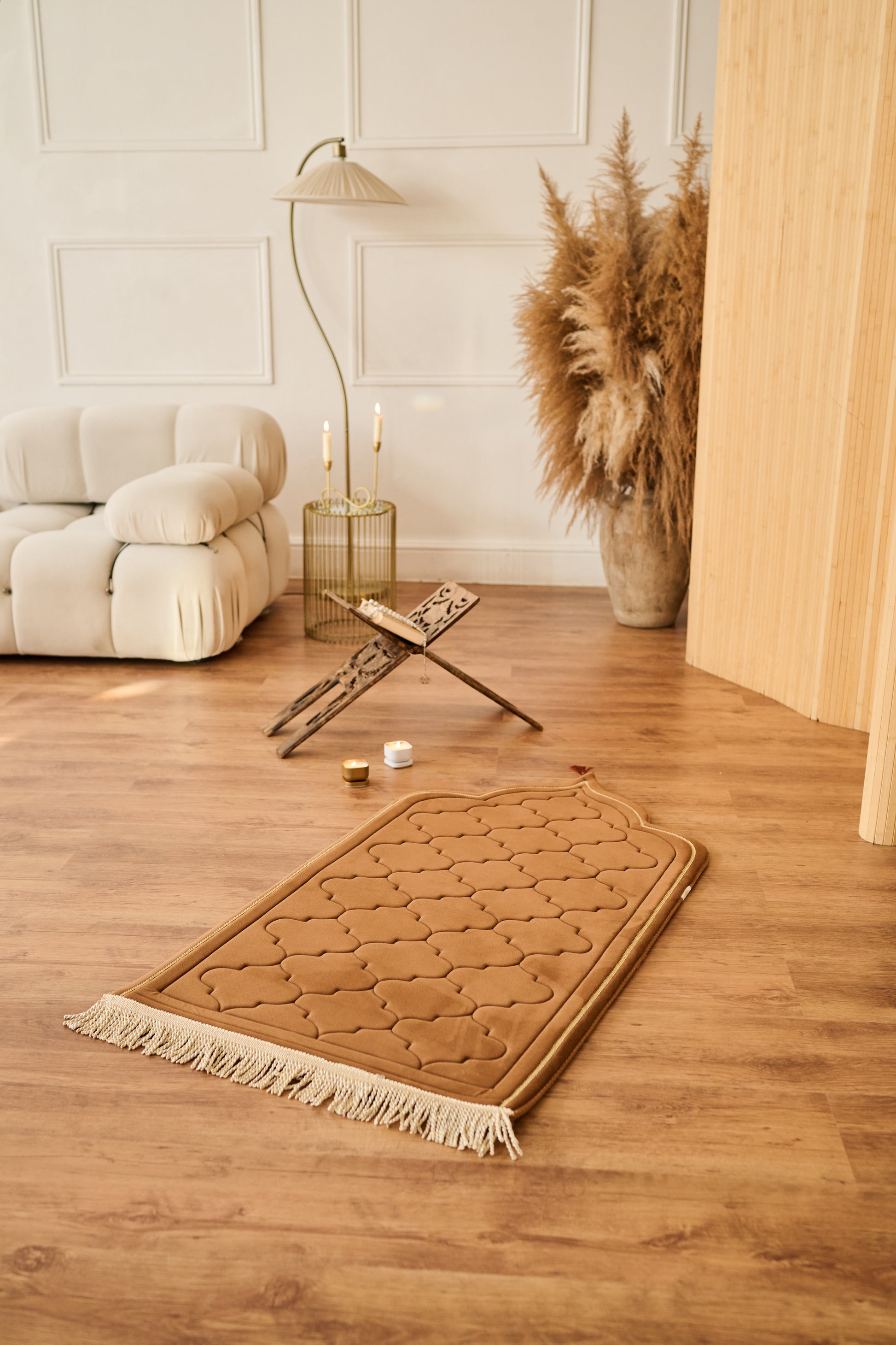 Muslim Brown padded memory foam prayer mat 