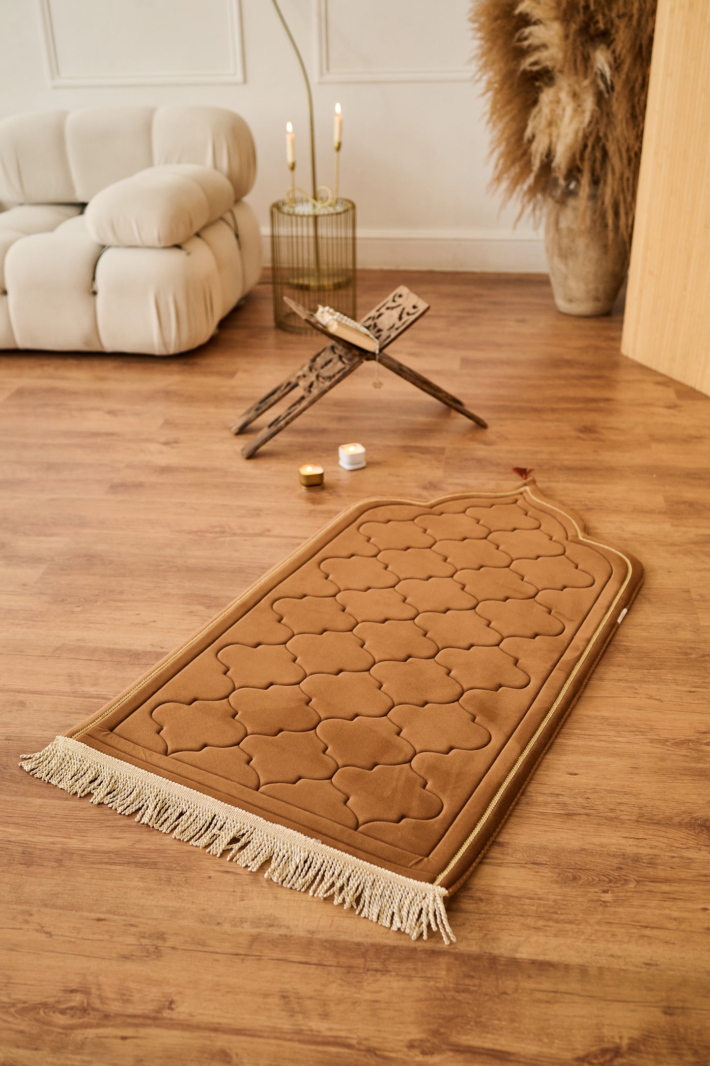 Muslim Brown padded memory foam prayer mat 